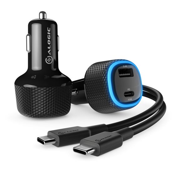 ALOGIC Rapid 2 Port USB-A + USB-C Car Charger – 12W + 45W Power Delivery – For Laptops, Tablets and Phones