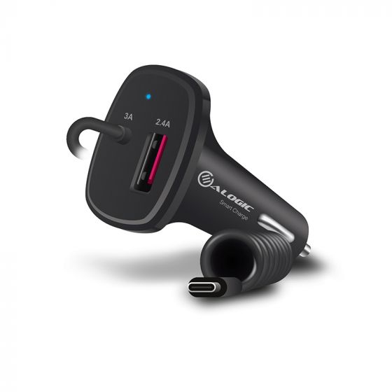 ALOGIC 2 Port USB-C & USB-A Car Charger with Integrated Cable